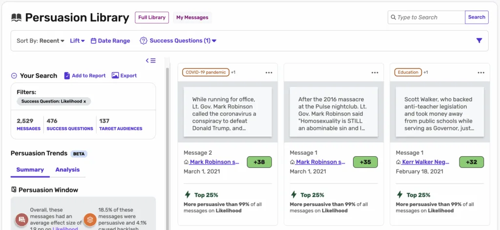Example result of a benchmark report in Grow Progress